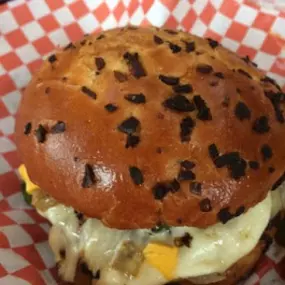 Close up of a Mushroom Swiss Burger at Taystee's in Dearborn