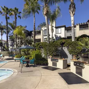 Camden Crown Valley Apartments Mission Viejo CA Poolside Barbecue grills and dining areas