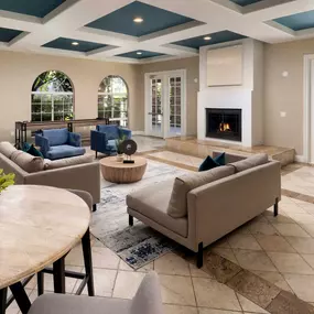 Camden Crown Valley Apartments Mission Viejo CA Resident Clubhouse with Fireplace and Seating Areas