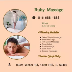 The full body massage targets all the major areas of the body that are most subject to strain and
discomfort including the neck, back, arms, legs, and feet. 
If you need an area of the body that you feel needs extra consideration, 
such as an extra sore neck or back, feel free to make your massage therapist aware and
they will be more than willing to accommodate you.