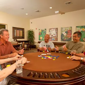 Poker tables in resident lounge for game night