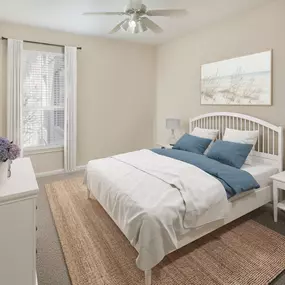 Spacious bedrooms with ceiling fans and carpet at Camden Royal Oaks Apartments in Houston, Tx