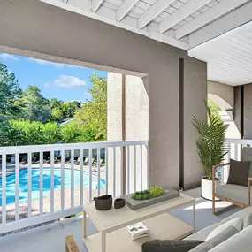 Large balcony overlooking the pool