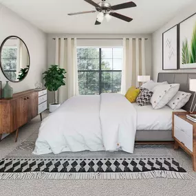 Spacious Bedroom with Ceiling Fan at Camden Denver West Apartments in Golden, CO