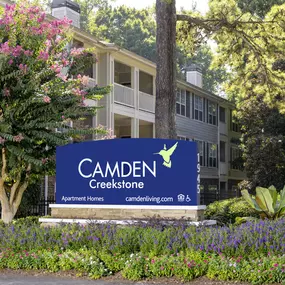 Community entrance with monument sign at Camden Creekstone in Atlanta GA