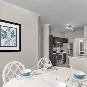 Dining room with open kitchen area