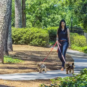 Private wooded walking path in pet-friendly community