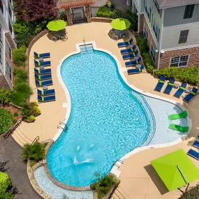 Salt water pool with lounge seating