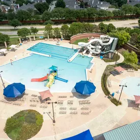 Aerial view of local splash pad and water park