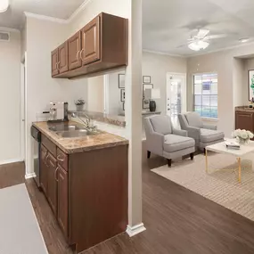 Kitchen living room with wood style floors