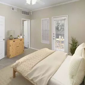 Bedroom with attached balcony and bathroom