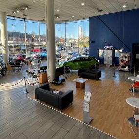 Waiting area inside the Ford Walsall showroom