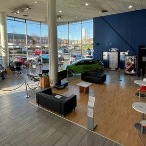 Waiting area inside the Ford Walsall showroom