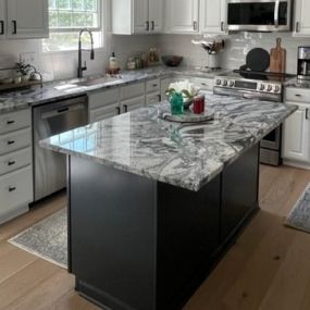 Kitchen with Island - Silver Cloud Granite