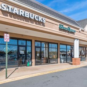 Shopping center with Starbucks coffee shop near Camden Ashburn Farm in Ashburn, Virginia