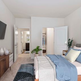 Spacious bedroom with large walk-in closet at Camden Ashburn Farm in Ashburn, Virginia.