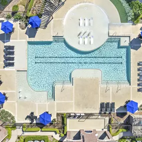 Aerial View of the resort-style pool at Camden Cypress Creek Apartments in Cypress, Tx