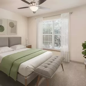 Spacious bedrooms with carpet and ceiling fans at Camden Cypress Creek Apartments in Cypress, Tx