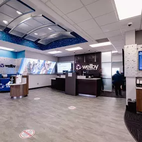 Interior lobby of federal credit union with finance professionals