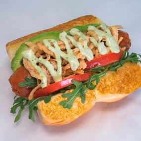 SOOO VEGGIE - beyond sausage® hot italian, wild arugula, avocado, tomato, crispy onions, spicy basil aioli