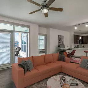 Living room with hardwood style floors