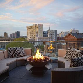 Assembly features all-weather and open-air lounge areas atop The Logan, Philadelphia’s Hotel, overlooking the Benjamin Franklin Parkway.