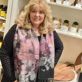 Several of you were close and guessing the colors of this beautiful scarf. It is cashmere and comes from Scotland. We have many more designs in both Boutiques. Stop in soon before I take them all home for myself. I love them all!