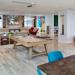 Resident lounge with billiards at Camden Brickell Apartments in Miami, FL.