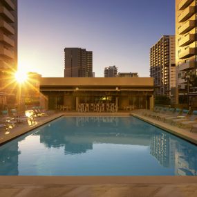 Resort-style pool with views of Downtown Miami