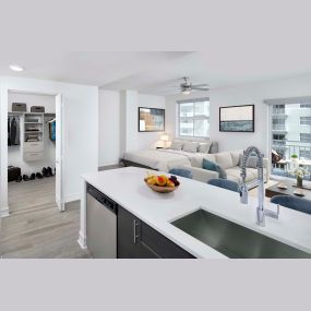 Studio apartment home living area at Camden Brickell apartments in Miami, FL