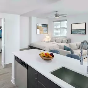 Studio apartment home living area at Camden Brickell apartments in Miami, FL