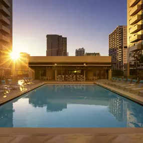 Resort-style pool with views of Downtown Miami