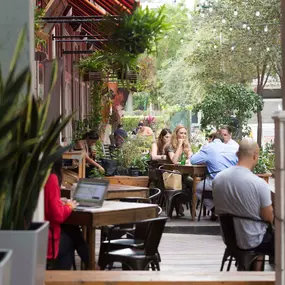 Street level dining and shopping at Camden Brickell Apartments in Miami, FL.