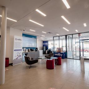 Interior of Wellby federal credit union with seating