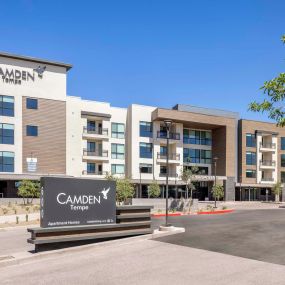 Camden Tempe West Apartments in Arizona Monument Sign and driveway near Contemporary Building