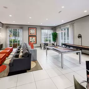 Gameroom with billiards and shuffleboard