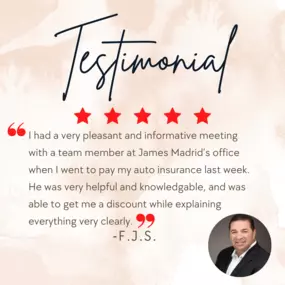 Customer testimonial! We love hearing from our customers and look forward to helping more people. Call us for a free Car insurance or life insurance quote today!