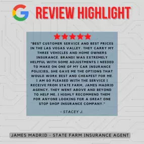 James Madrid - State Farm Insurance Agent
Review highlight