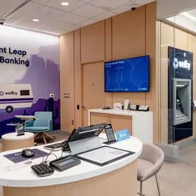 Front reception desk at Wellby Financial credit union inside HEB