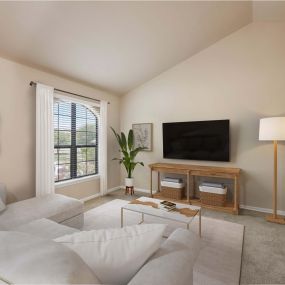 Second floor living room with vaulted ceilings at Camden Shadow Brook in Austin, TX