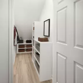 Renovated storage closet with wood-style floors at Camden Shadow Brook apartments in Austin, TX