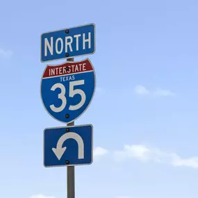 Highway 35 sign near Camden Rainey Street apartments in Austin, TX