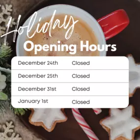 ????✨ Holiday Hours Update ✨????
As we celebrate this special season with loved ones, our office will be closed on the following dates:

???? Christmas Eve (Dec. 24)
???? Christmas Day (Dec. 25)
???? New Year's Eve (Dec. 31)
???? New Year's Day (Jan. 1)

We’ll be back and ready to assist you during regular business hours after the holidays! Wishing you a joyful, safe, and peaceful holiday season. ❤️