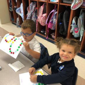Here at Ave Maria Academy, the children have fun while learning new things such as the color wheel! We try to be as hands-on as possible to make it interesting for the children.