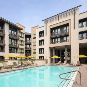 Resort style swimming pool with expansive sundeck