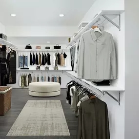 Spacious Walk-In Closet with built-in shelving and storage in penthouse closet at Camden Buckhead in Atlanta GA