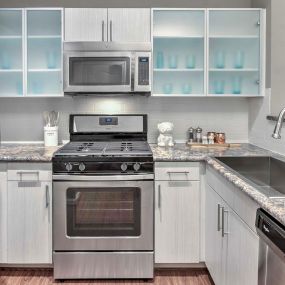 Kitchen with stainless steel appliances and gas range