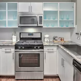 Kitchen with stainless steel appliances and gas range