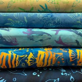 Turtles, dolphins, sharks, angel fish...oh my! These handcrafted Bali Batiks from Anthology Fabrics are uniquely one-of-a-kind.