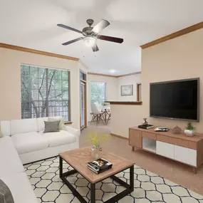 With spacious living room at Camden Holly Springs Apartments in Houston, TX